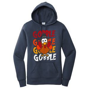 Cute Gobble Gobble Turkey Pilgrim Little  Thanksgiving Women's Pullover Hoodie