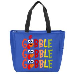 Cute Gobble Gobble Turkey Pilgrim Little Thanksgiving Zip Tote Bag