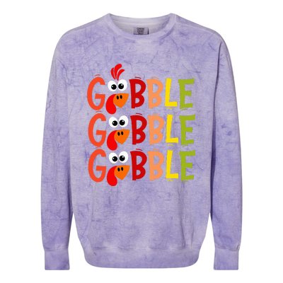 Cute Gobble Gobble Turkey Pilgrim Little Thanksgiving Colorblast Crewneck Sweatshirt