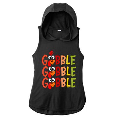 Cute Gobble Gobble Turkey Pilgrim Little Thanksgiving Ladies PosiCharge Tri-Blend Wicking Draft Hoodie Tank