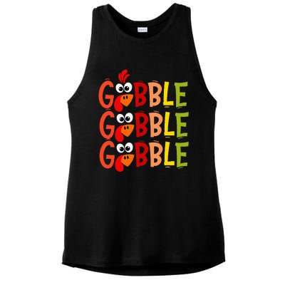 Cute Gobble Gobble Turkey Pilgrim Little Thanksgiving Ladies PosiCharge Tri-Blend Wicking Tank