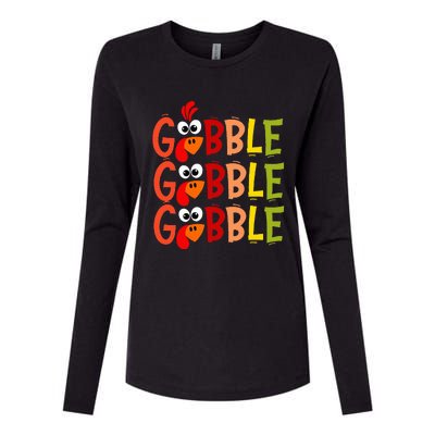 Cute Gobble Gobble Turkey Pilgrim Little Thanksgiving Womens Cotton Relaxed Long Sleeve T-Shirt