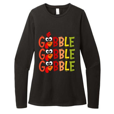 Cute Gobble Gobble Turkey Pilgrim Little Thanksgiving Womens CVC Long Sleeve Shirt