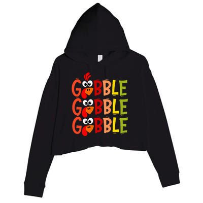 Cute Gobble Gobble Turkey Pilgrim Little Thanksgiving Crop Fleece Hoodie