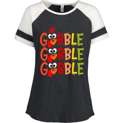 Cute Gobble Gobble Turkey Pilgrim Little Thanksgiving Enza Ladies Jersey Colorblock Tee