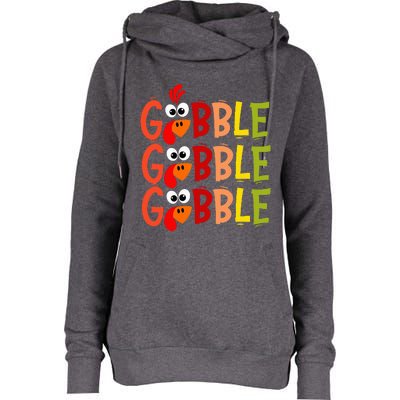 Cute Gobble Gobble Turkey Pilgrim Little Thanksgiving Womens Funnel Neck Pullover Hood