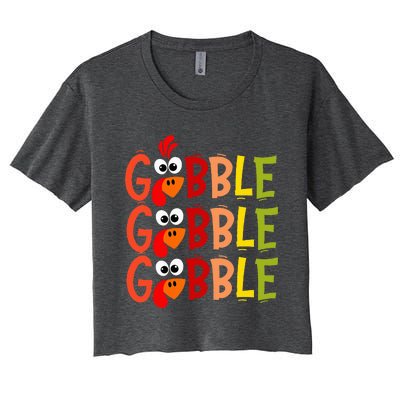 Cute Gobble Gobble Turkey Pilgrim Little Thanksgiving Women's Crop Top Tee