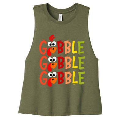 Cute Gobble Gobble Turkey Pilgrim Little Thanksgiving Women's Racerback Cropped Tank