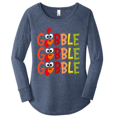 Cute Gobble Gobble Turkey Pilgrim Little Thanksgiving Women's Perfect Tri Tunic Long Sleeve Shirt