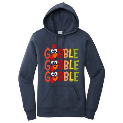 Cute Gobble Gobble Turkey Pilgrim Little Thanksgiving Women's Pullover Hoodie