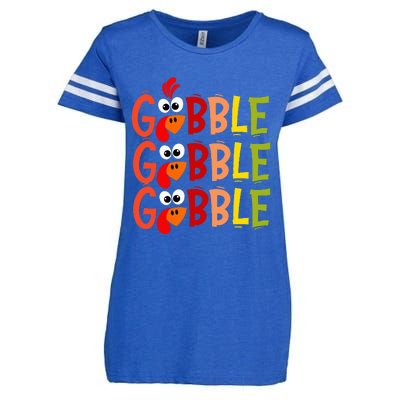 Cute Gobble Gobble Turkey Pilgrim Little Thanksgiving Enza Ladies Jersey Football T-Shirt