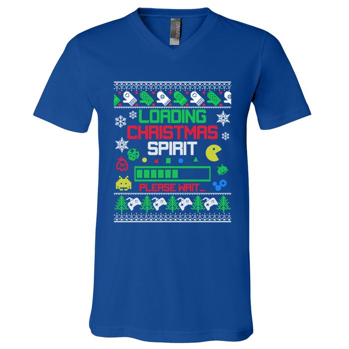 Christmas Gaming Gift Loading Christmas Spirit For Gamer Ugly Meaningful Gift V-Neck T-Shirt