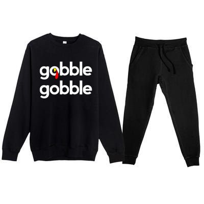 Cute Gobble Gobble Turkey Pilgrim Little Boys Thanksgiving Premium Crewneck Sweatsuit Set