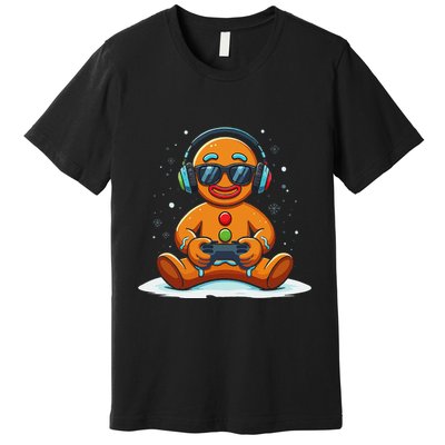 Christmas Gamer Gingerbread Man Video Game Xmas Funny Premium T-Shirt