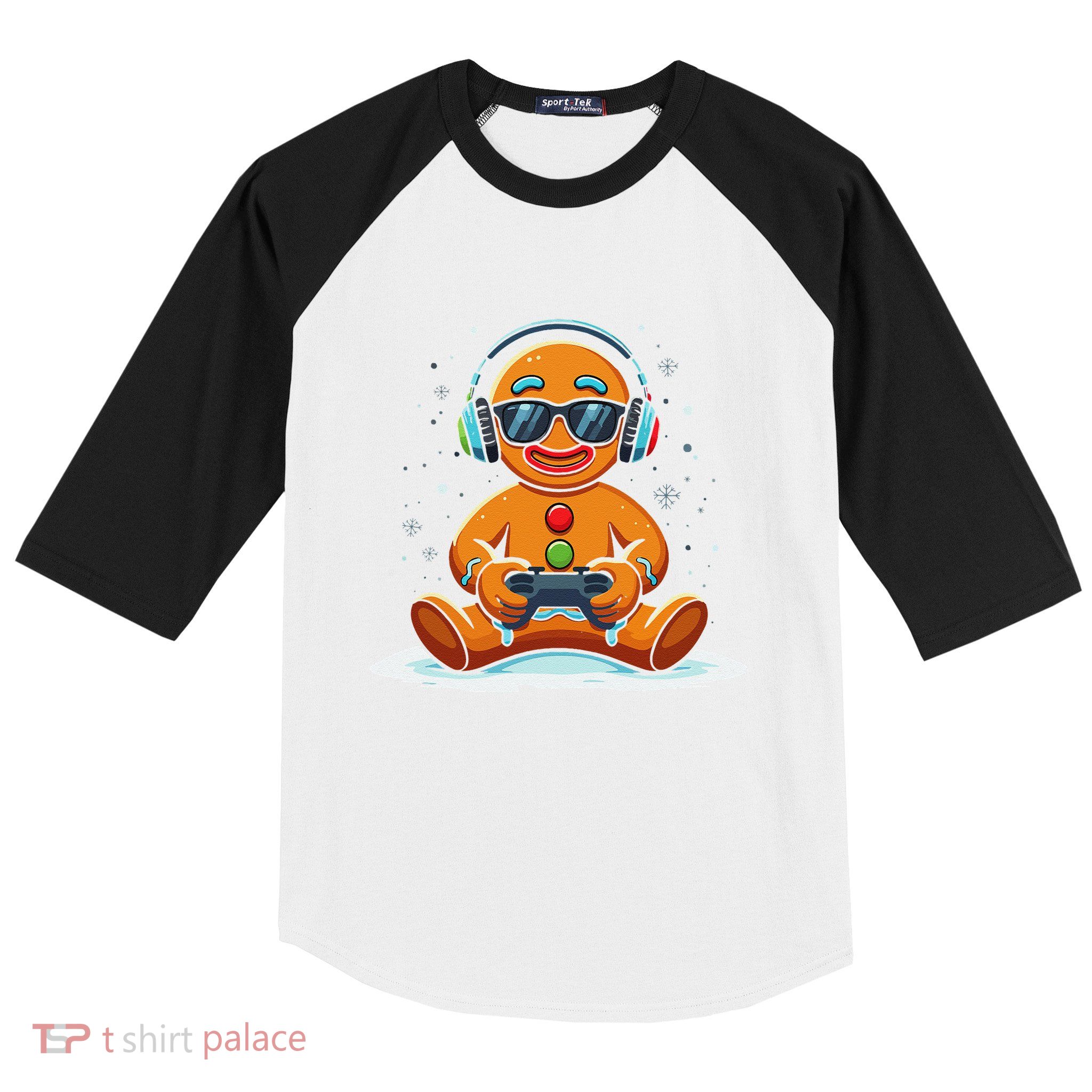 Christmas Gamer Gingerbread Man Video Game Xmas Funny Baseball Sleeve Shirt