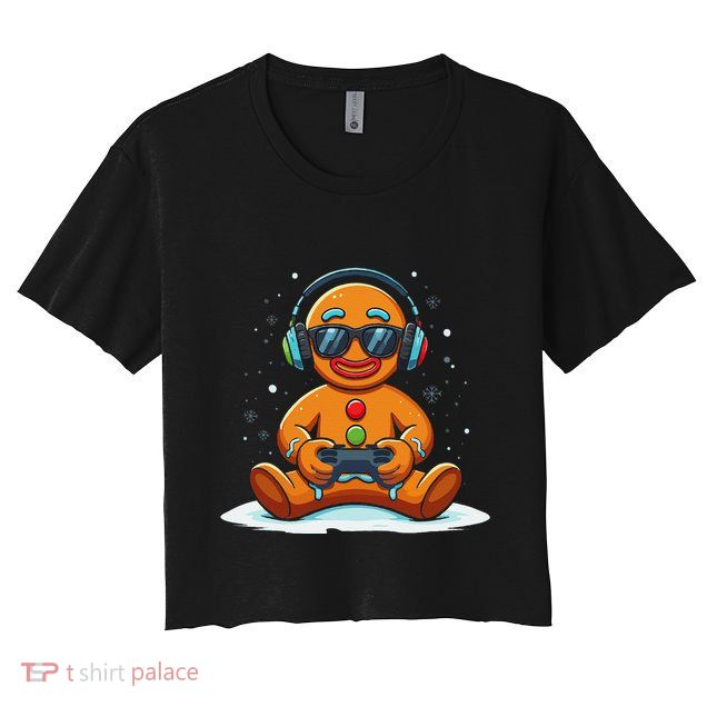 Christmas Gamer Gingerbread Man Video Game Xmas Funny Crop Top