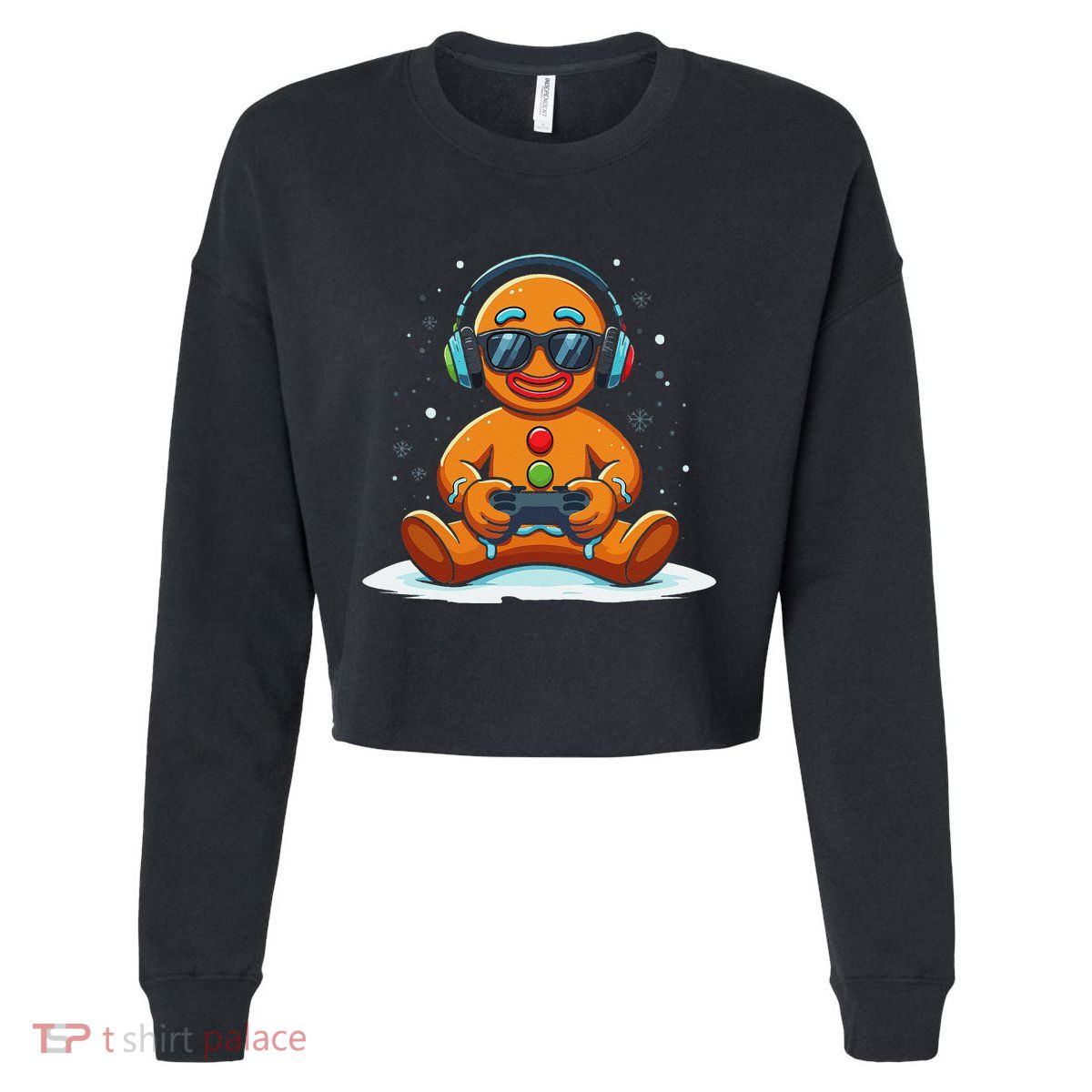 Christmas Gamer Gingerbread Man Video Game Xmas Funny Cropped Pullover Crew