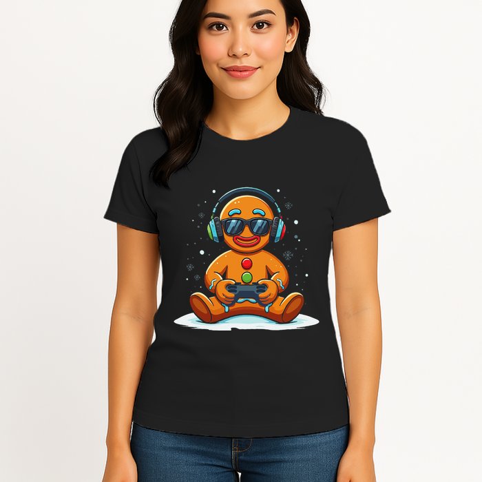 Christmas Gamer Gingerbread Man Video Game Xmas Funny Womens T-Shirt