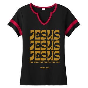 Christian Gift Gold Jesus The Way Truth Life Aesthetic Boho Ladies Halftime Notch Neck Tee