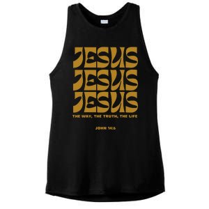 Christian Gift Gold Jesus The Way Truth Life Aesthetic Boho Ladies PosiCharge Tri-Blend Wicking Tank