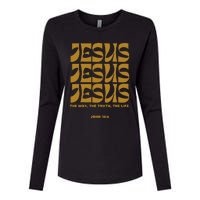 Christian Gift Gold Jesus The Way Truth Life Aesthetic Boho Womens Cotton Relaxed Long Sleeve T-Shirt