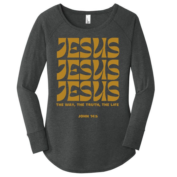 Christian Gift Gold Jesus The Way Truth Life Aesthetic Boho Women's Perfect Tri Tunic Long Sleeve Shirt