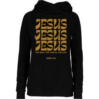 Christian Gift Gold Jesus The Way Truth Life Aesthetic Boho Womens Funnel Neck Pullover Hood