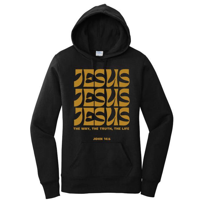 Christian Gift Gold Jesus The Way Truth Life Aesthetic Boho Women's Pullover Hoodie