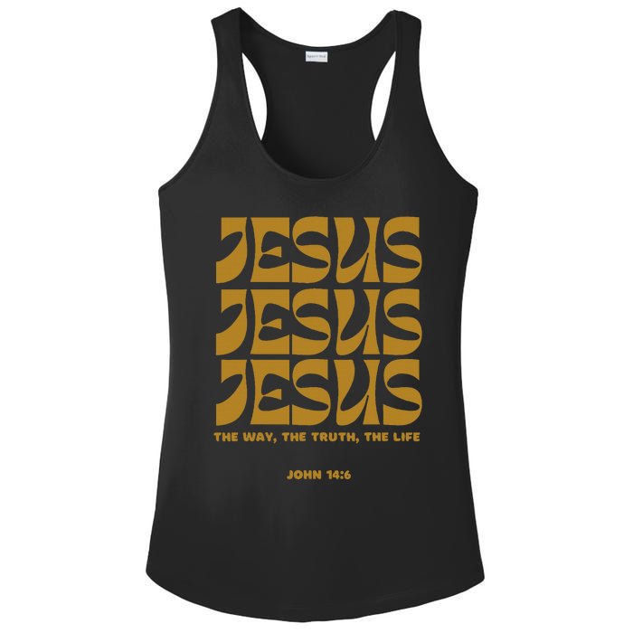 Christian Gift Gold Jesus The Way Truth Life Aesthetic Boho Ladies PosiCharge Competitor Racerback Tank