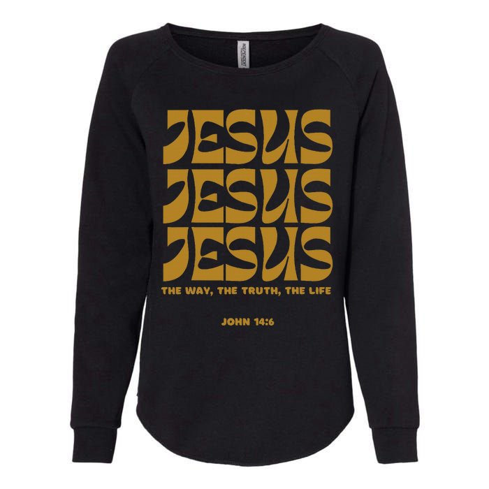 Christian Gift Gold Jesus The Way Truth Life Aesthetic Boho Womens California Wash Sweatshirt