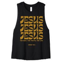 Christian Gift Gold Jesus The Way Truth Life Aesthetic Boho Women's Racerback Cropped Tank