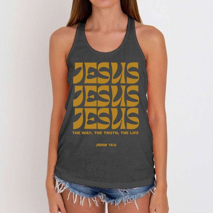 Christian Gift Gold Jesus The Way Truth Life Aesthetic Boho Women's Knotted Racerback Tank