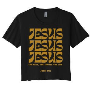 Christian Gift Gold Jesus The Way Truth Life Aesthetic Boho Women's Crop Top Tee