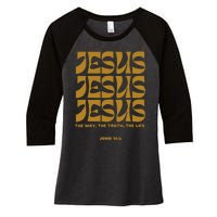 Christian Gift Gold Jesus The Way Truth Life Aesthetic Boho Women's Tri-Blend 3/4-Sleeve Raglan Shirt