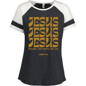 Christian Gift Gold Jesus The Way Truth Life Aesthetic Boho Enza Ladies Jersey Colorblock Tee