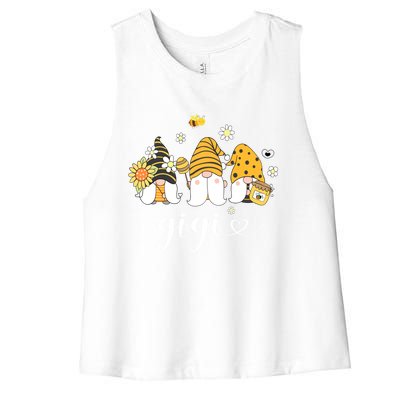 Cute Gigi Gnomes With Bees And Sunflower Country Style Funny Gift Women's Racerback Cropped Tank