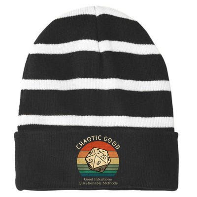 Chaotic Good Good Intentions Questionable Methods Vintage Striped Beanie with Solid Band