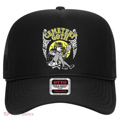 Cemetary Goth Girl Horror High Crown Mesh Back Trucker Hat