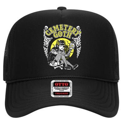 Cemetary Goth Girl Horror High Crown Mesh Back Trucker Hat