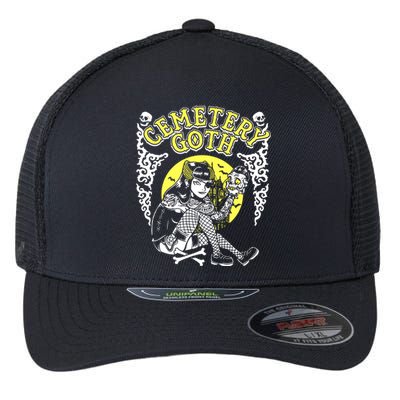 Cemetary Goth Girl Horror Flexfit Unipanel Trucker Cap