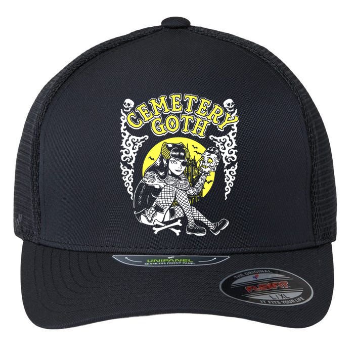 Cemetary Goth Girl Horror Flexfit Unipanel Trucker Cap