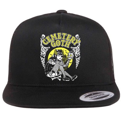 Cemetary Goth Girl Horror Flat Bill Trucker Hat