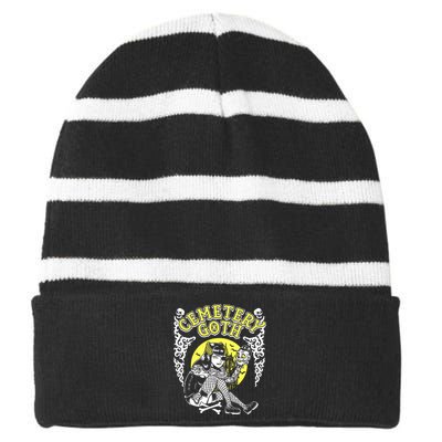 Cemetary Goth Girl Horror Striped Beanie with Solid Band