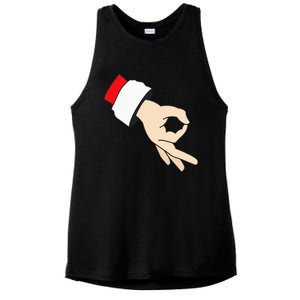 Circle Game Gotcha Inappropriate Christmas Santa Ok Hand Ladies PosiCharge Tri-Blend Wicking Tank