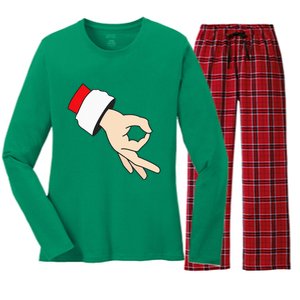 Circle Game Gotcha Inappropriate Christmas Santa Ok Hand Women's Long Sleeve Flannel Pajama Set 