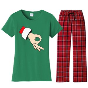 Circle Game Gotcha Inappropriate Christmas Santa Ok Hand Women's Flannel Pajama Set