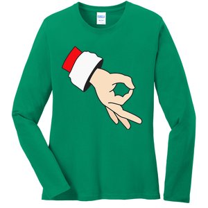 Circle Game Gotcha Inappropriate Christmas Santa Ok Hand Ladies Long Sleeve Shirt