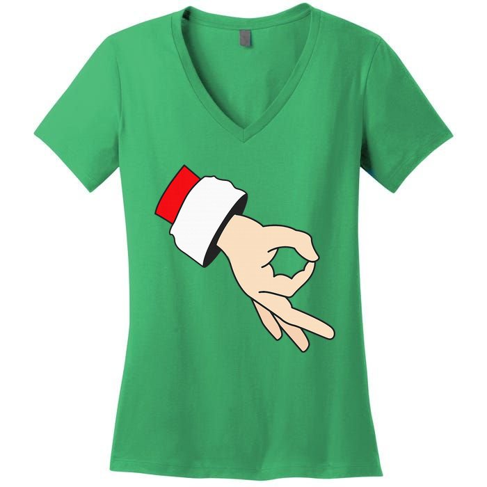 Circle Game Gotcha Inappropriate Christmas Santa Ok Hand Women's V-Neck T-Shirt