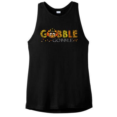 Cute Gobble Gobble Turkey Pilgrim Little Thanksgiving Ladies PosiCharge Tri-Blend Wicking Tank