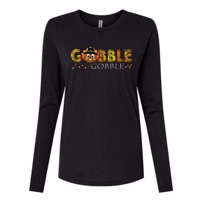 Cute Gobble Gobble Turkey Pilgrim Little Thanksgiving Womens Cotton Relaxed Long Sleeve T-Shirt